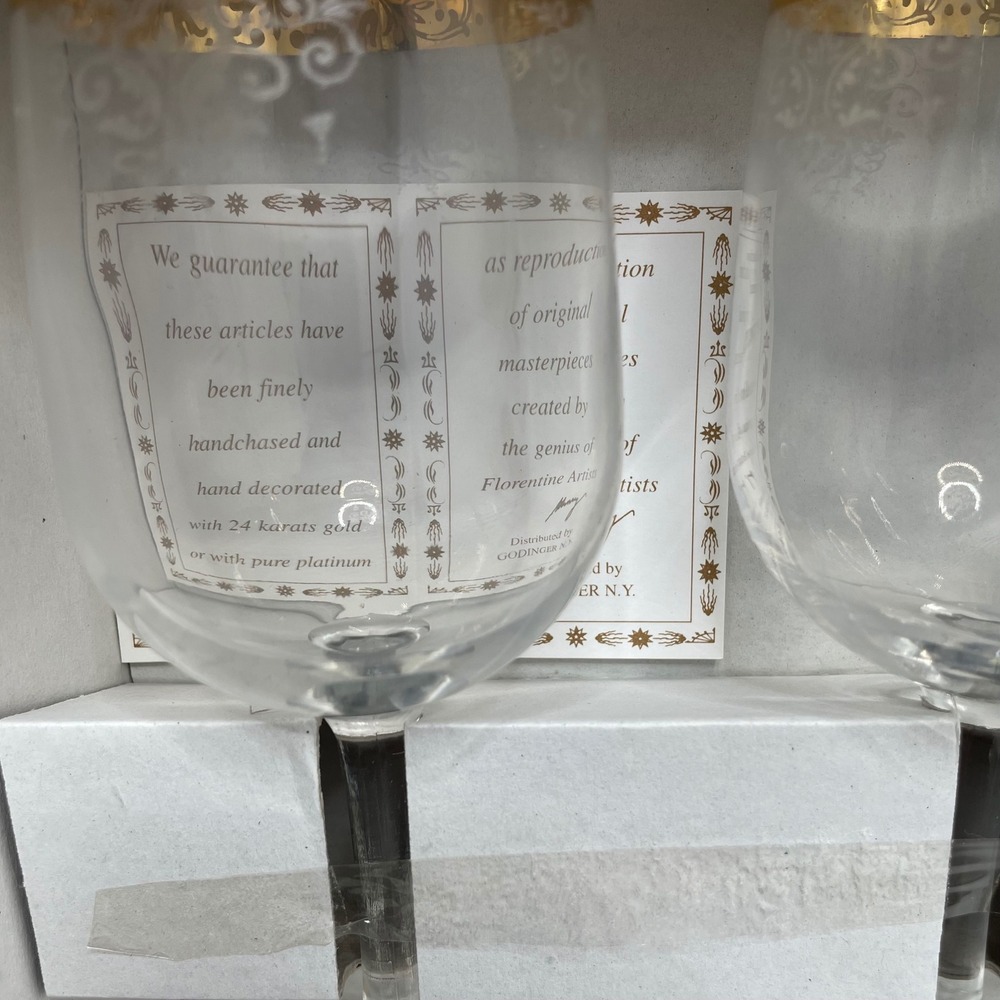 New Cellini Crystal Stemware Set 4 Wine Glasse 24K Gold Italy 7.5in Wedding Gift - Picture 7 of 10